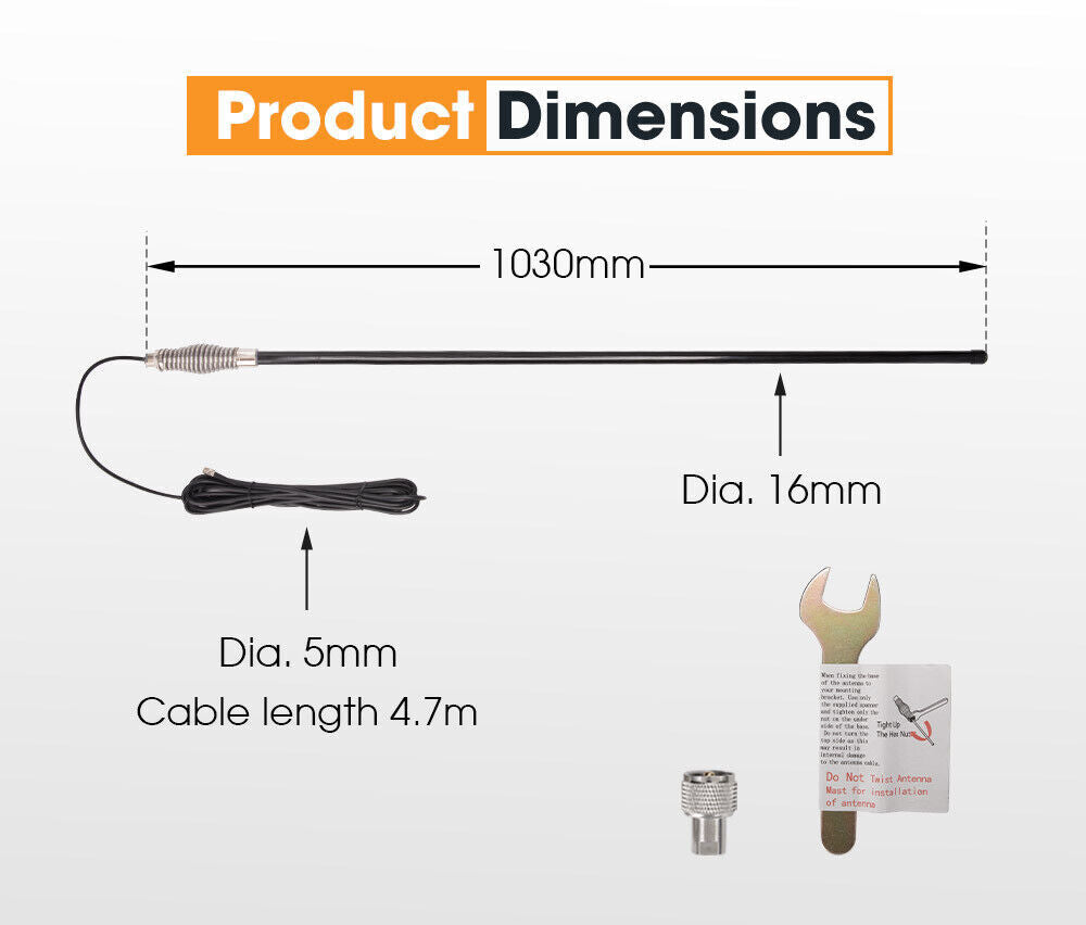 High Gain 6.6DBi UHF Fiberglass Antenna (1030MM) Compatible with GME, UNIDEN, and ORICOM Radios