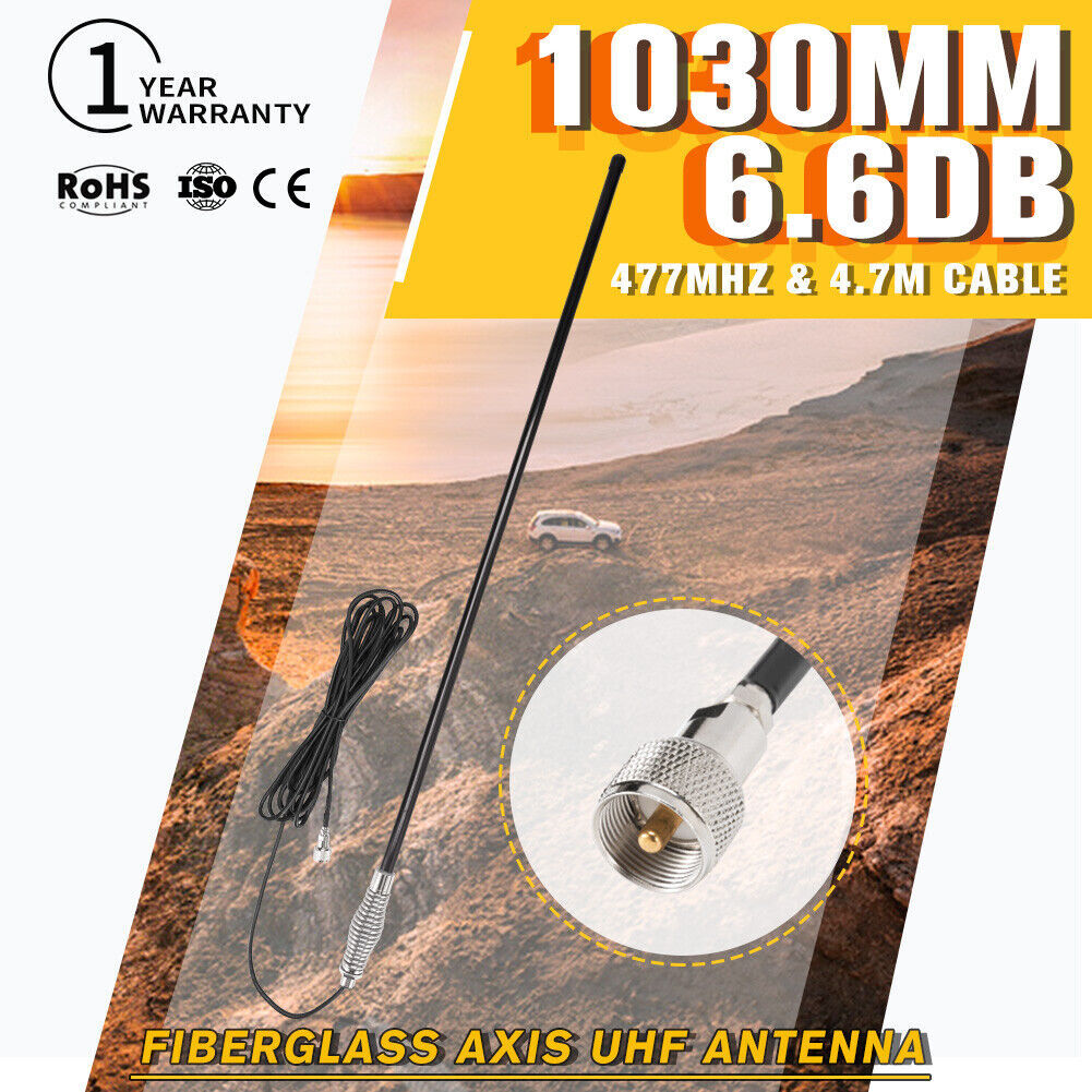 High Gain 6.6DBi UHF Fiberglass Antenna (1030MM) Compatible with GME, UNIDEN, and ORICOM Radios